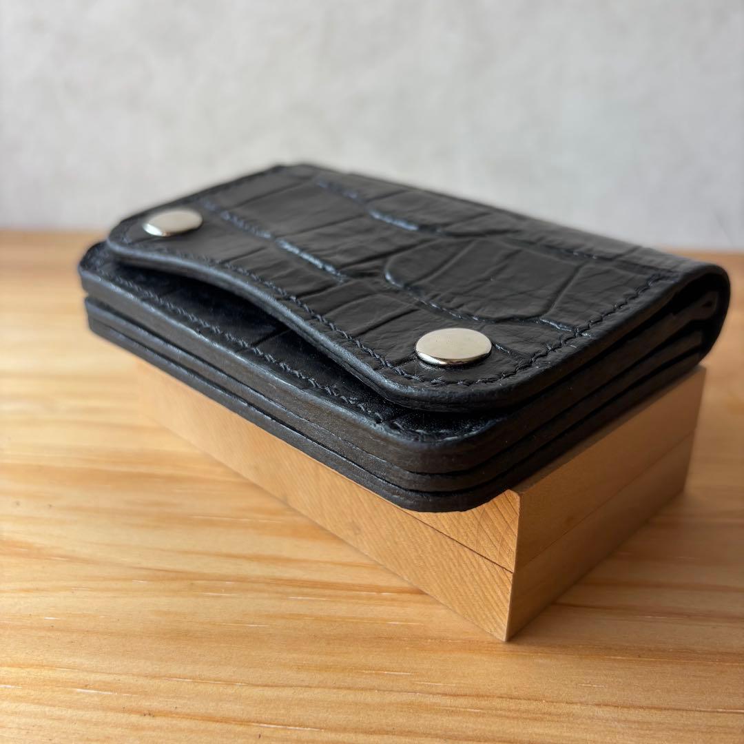 【ブラック&クロコダイル】ショートトラッカーウォレット イタリアンレザー 本革