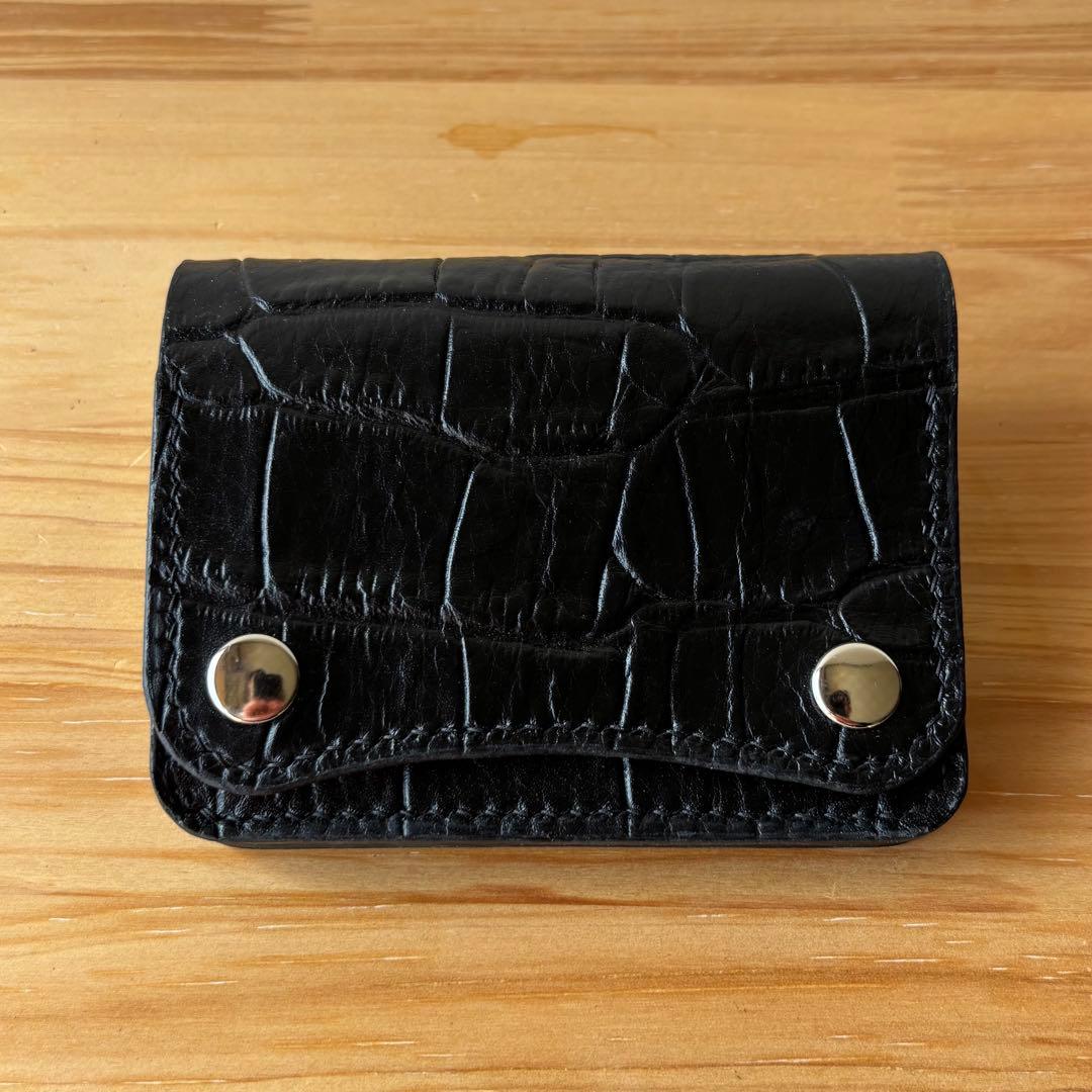 【ブラック&クロコダイル】ショートトラッカーウォレット イタリアンレザー 本革
