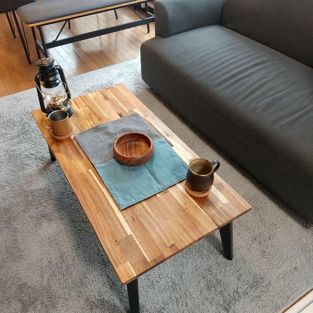 アカシア無垢集成材折りたたみローテーブル