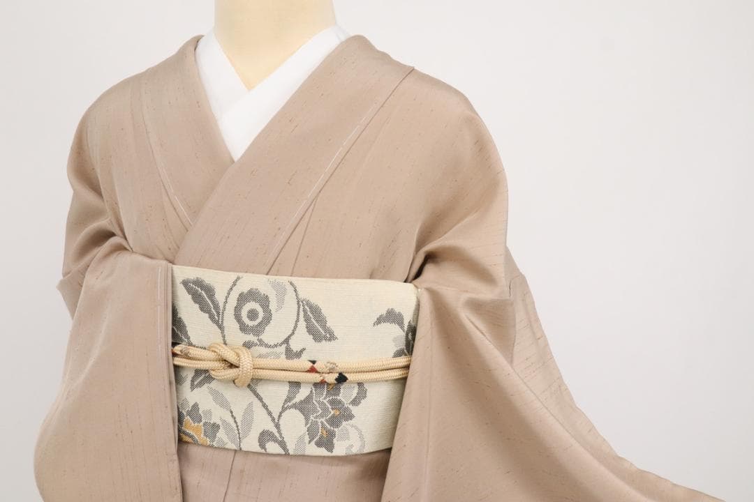 長尺□信州ぜんまい紬◇無地小紋□ベージュ◇普段着に♪袷