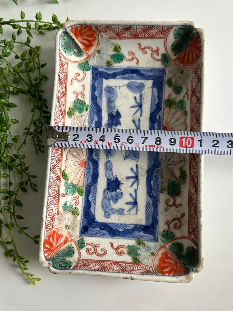 古伊万里　風景 色絵　染錦　角皿 2枚セット