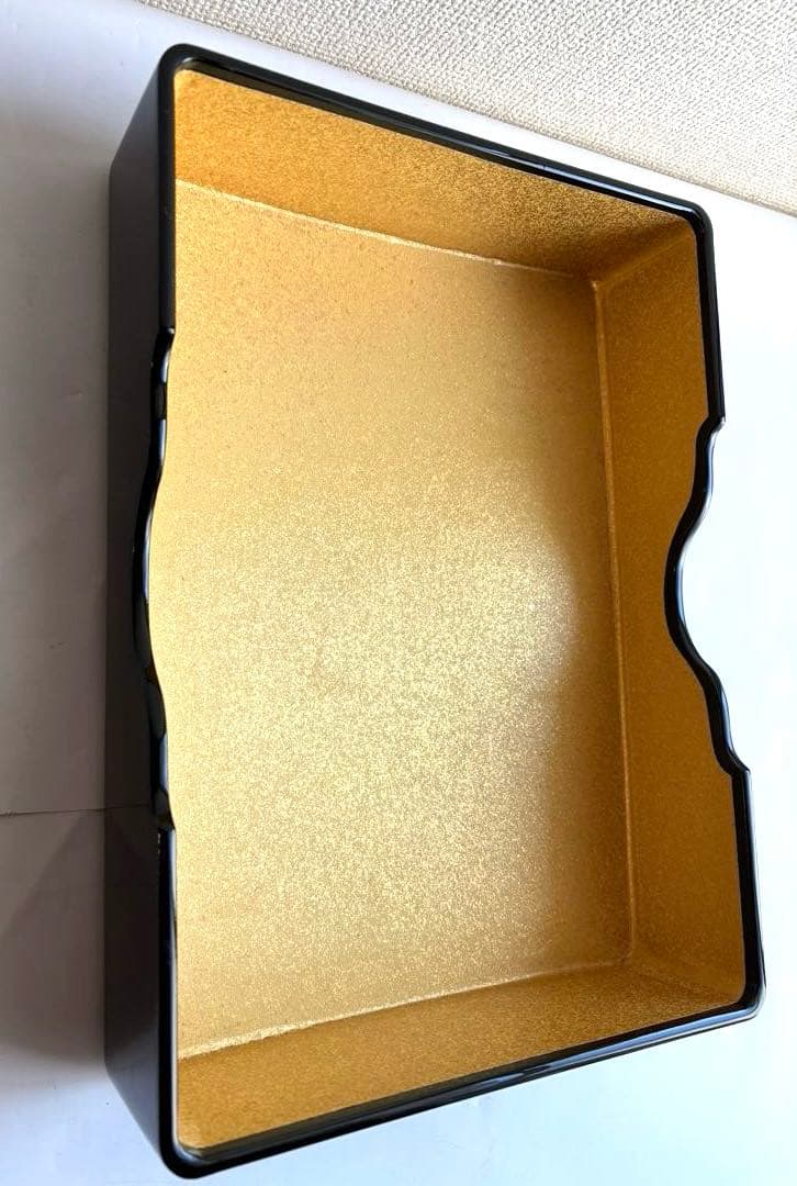 清仙作 黒塗り沈金文箱 牡丹孔雀柄 未使用に近い 箱・布付き和室 書道 茶道