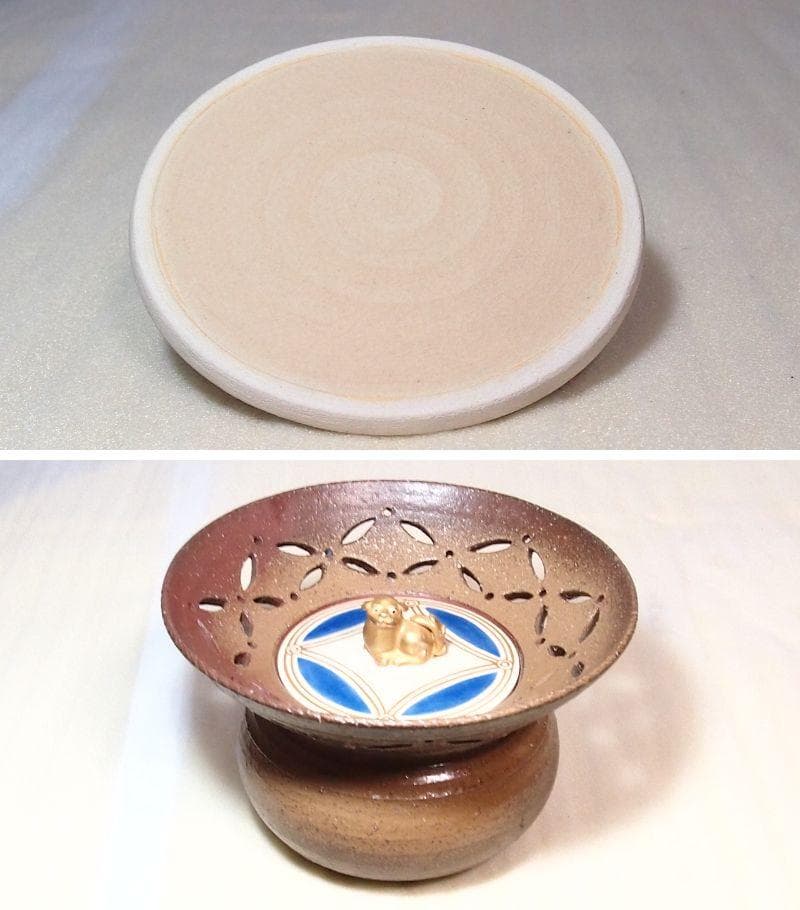 良品】陶樂 南蛮写 砂金袋 水指 透かし細工 茶道具/お点前 陶器 昭和古道具