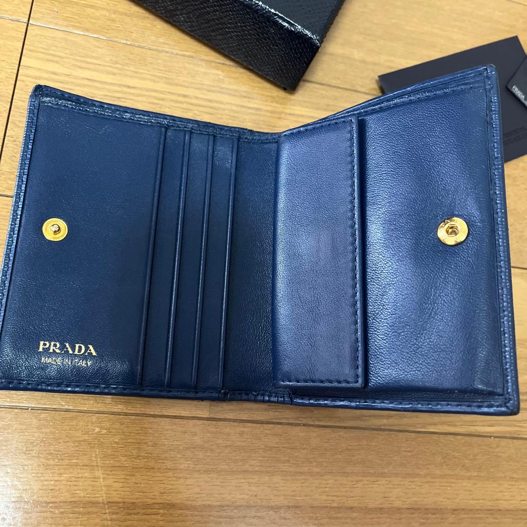 プラダ PRADA サフィアーノ レザー 2つ折り コンパクト 財布 ネイビー