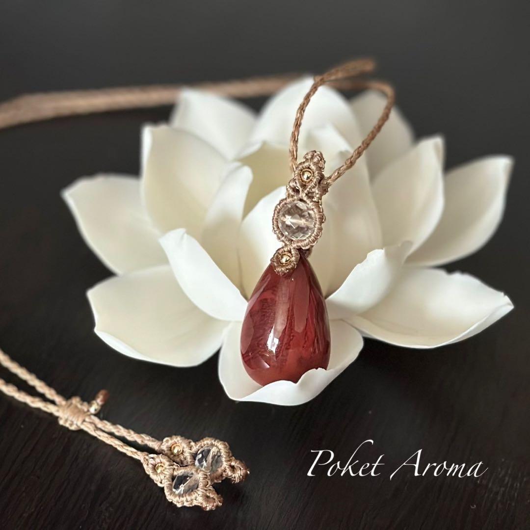 紅景』アンデシンドロップと水晶のマクラメペンダントネックレス 水晶