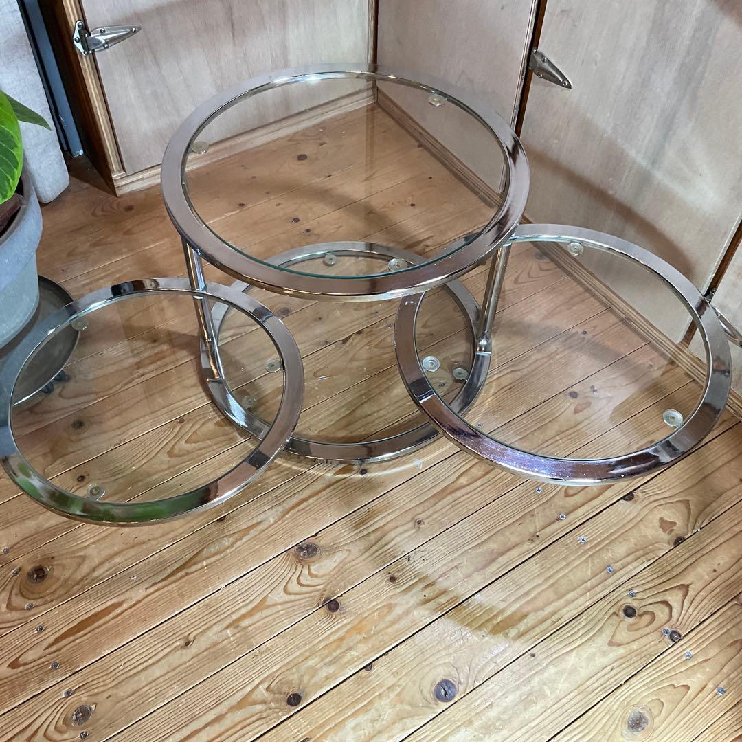 ミッドセンチュリー 丸型 ラウンドテーブル ヴィンテージ 強化ガラス 4