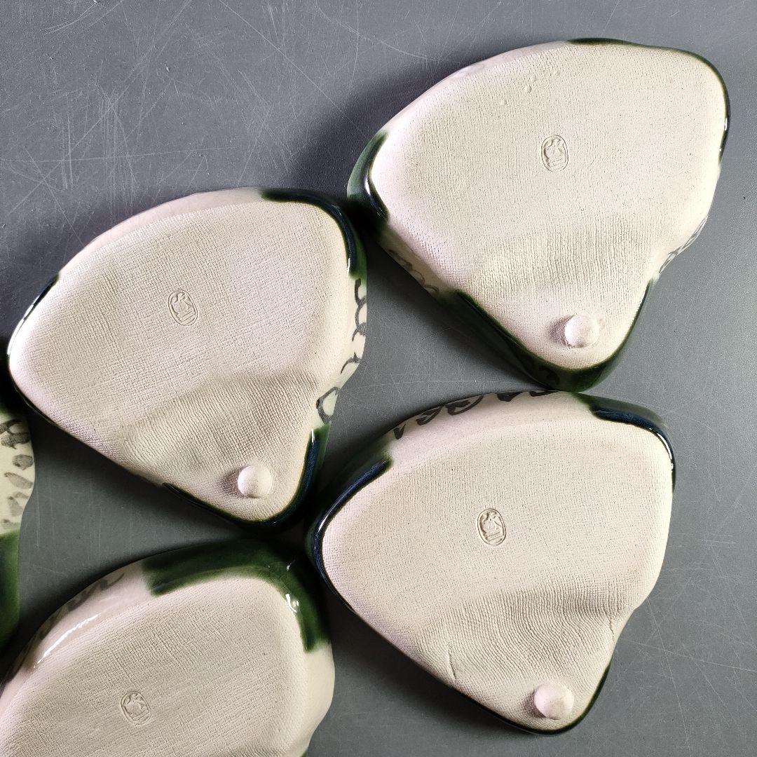 A913-2/織部焼/欣三 造/扇形皿5客/絵変/向付/飾皿/ - メルカリ