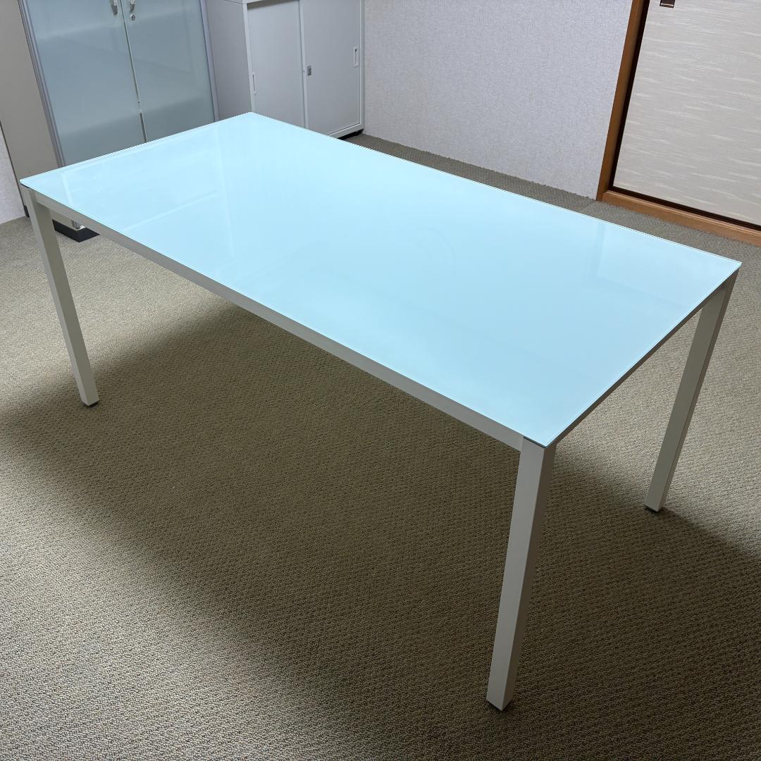 ガラス天板テーブル 150cm幅 奥行75cm ダイニングテーブル　白
