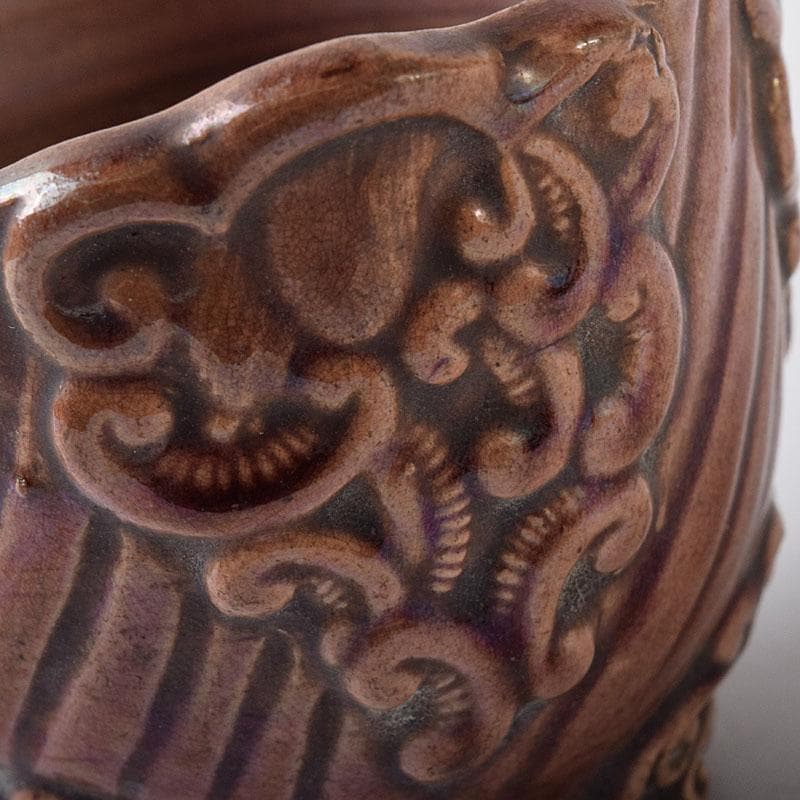 中国 紫交趾 花口酒盃 時代箱 C R8473