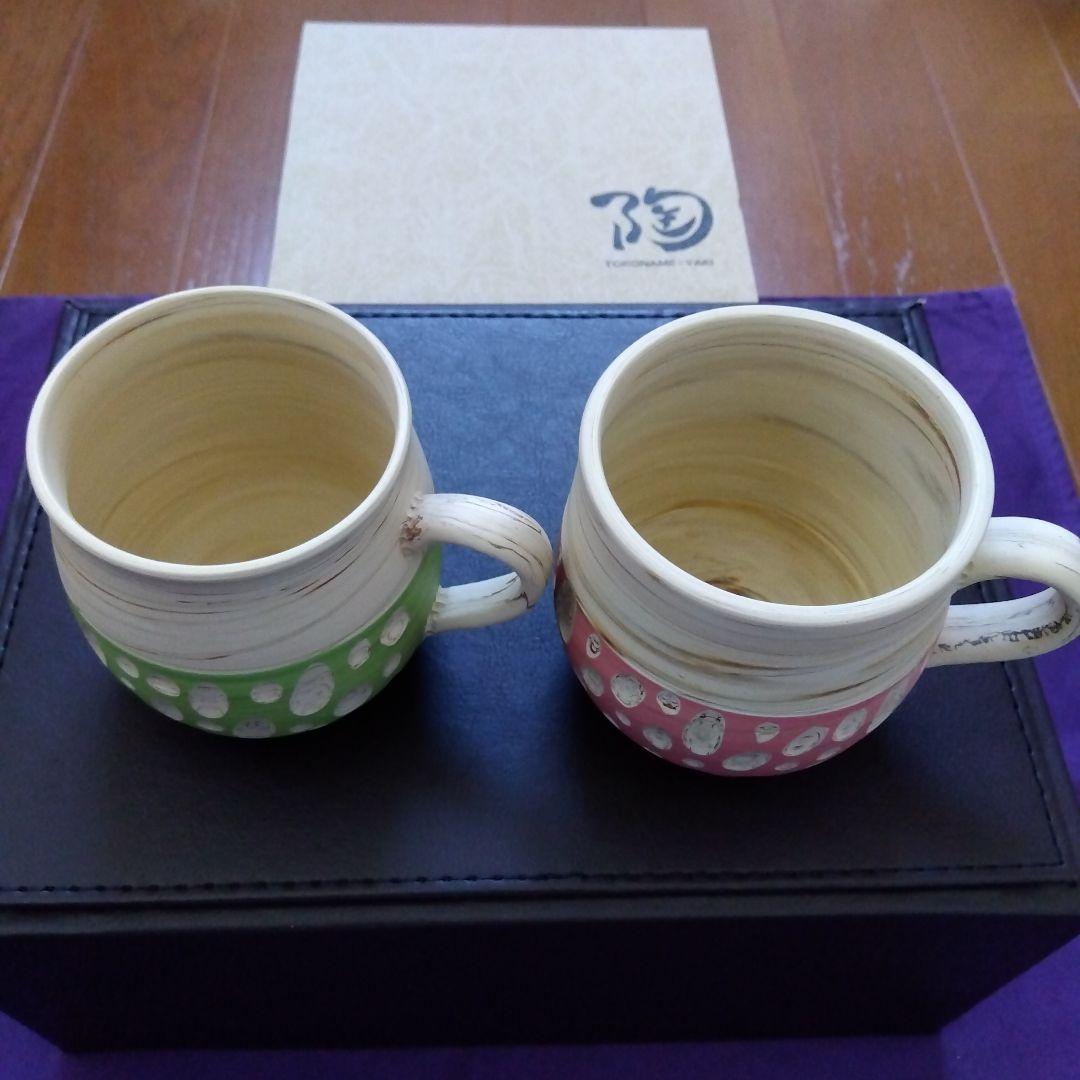 【新品】常滑焼 憲児陶苑 マグカップ 2個セット 白練込 水玉