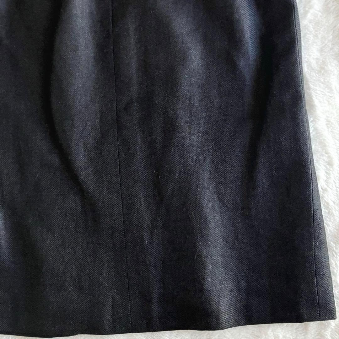 シャネル 05C リネンカシミヤ ココマーク膝丈スカート 38 チャコールグレー