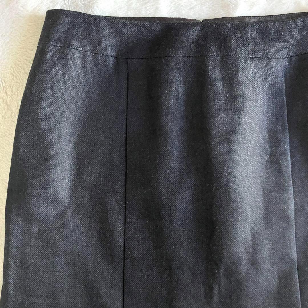 シャネル 05C リネンカシミヤ ココマーク膝丈スカート 38 チャコールグレー