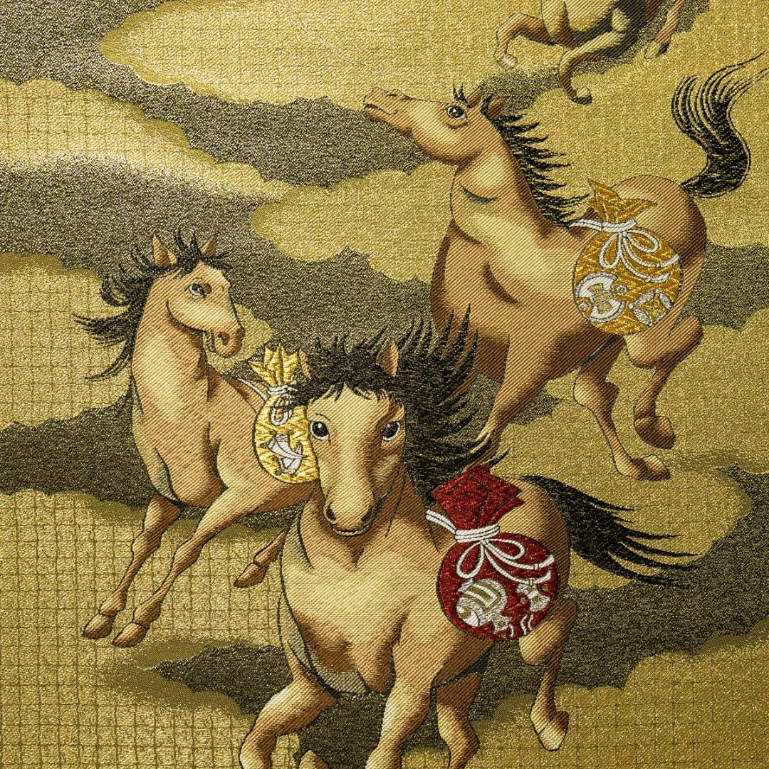 掛軸-1701　富士来寶上駒　高級西陣織　安江政敏原画　太巻　二重箱