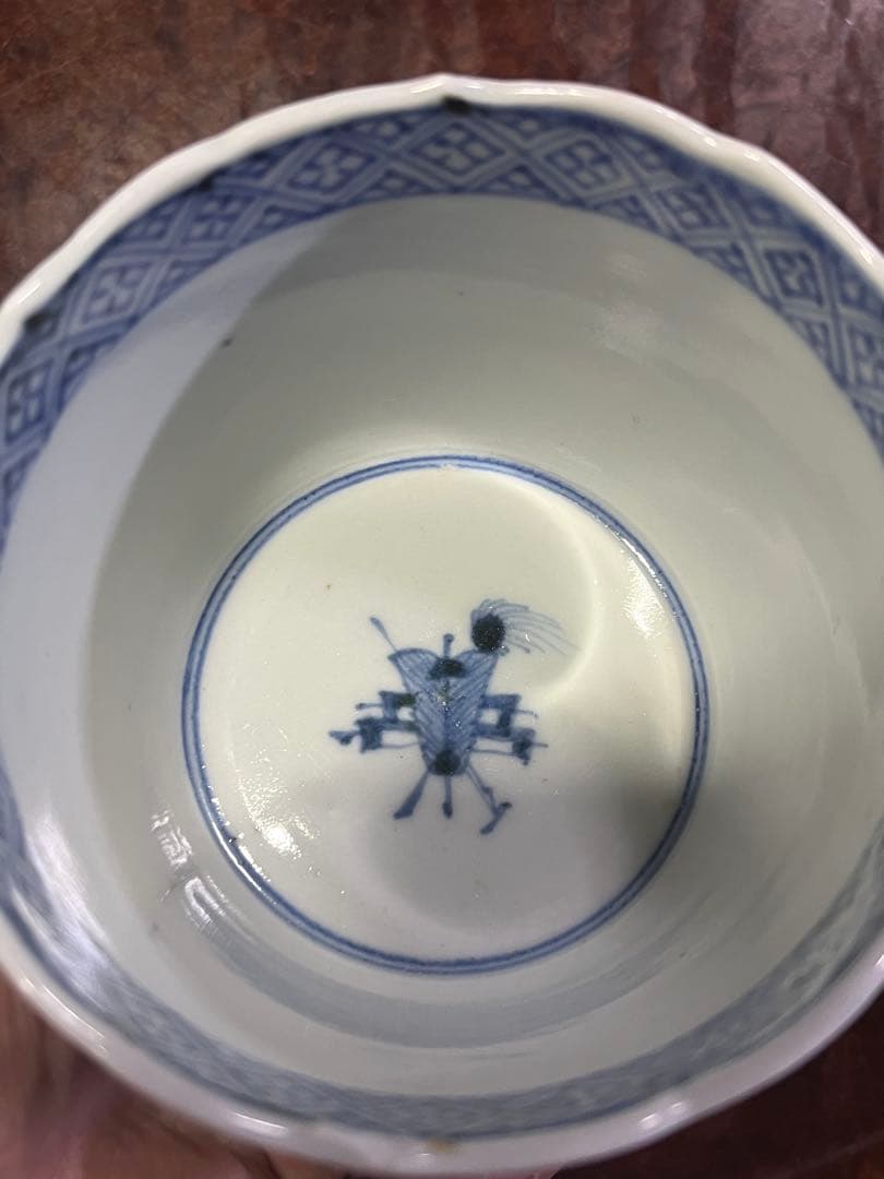 古伊万里 蕎麦猪口 賢人 仙人 人物 蘇轍 印判 宝珠 軍配 団扇 経巻 宝