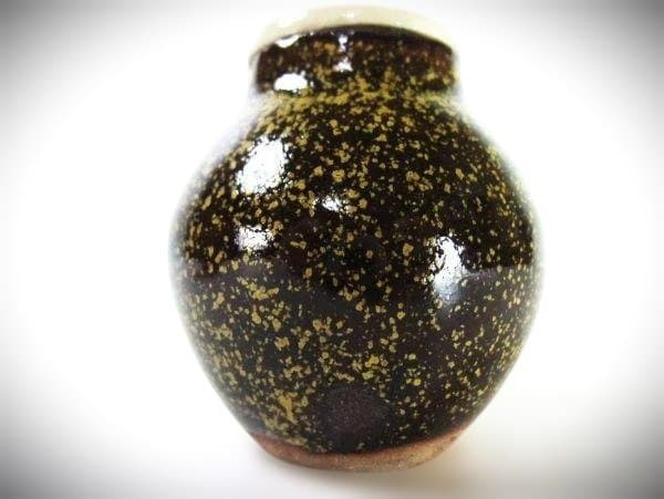 茶道用陶器壺 青金花 柄茶道具 茶入れ 蓋 陶磁器 仕覆 美