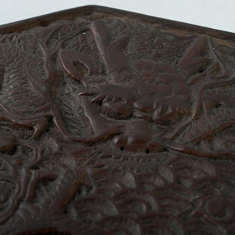 茶道具　唐木製　龍彫　八角香合　V　9507