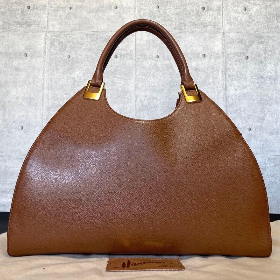【HAMANO】濱野皮革工藝 キャメルブラウン レザー ゴールド金具ハンドバッグ