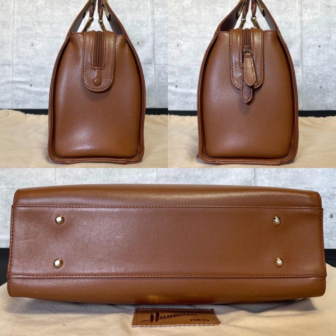 【HAMANO】濱野皮革工藝 キャメルブラウン レザー ゴールド金具ハンドバッグ