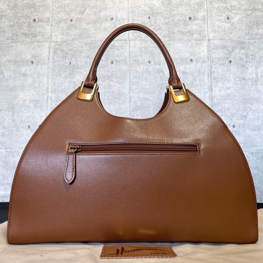 【HAMANO】濱野皮革工藝 キャメルブラウン レザー ゴールド金具ハンドバッグ