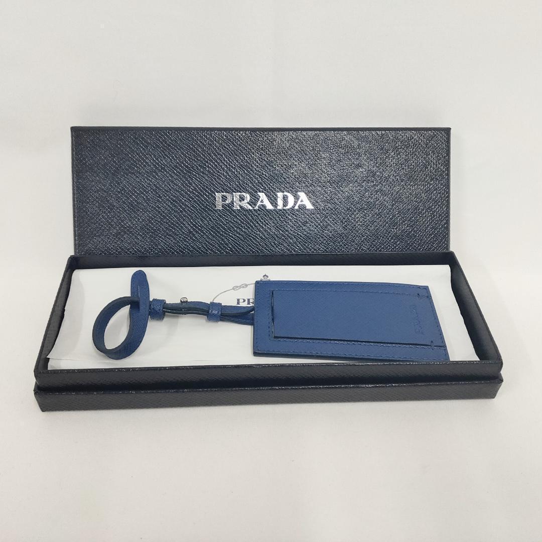 ○☆新品 未使用 プラダ サフィアーノレザー ラゲッジタグ ネイビー