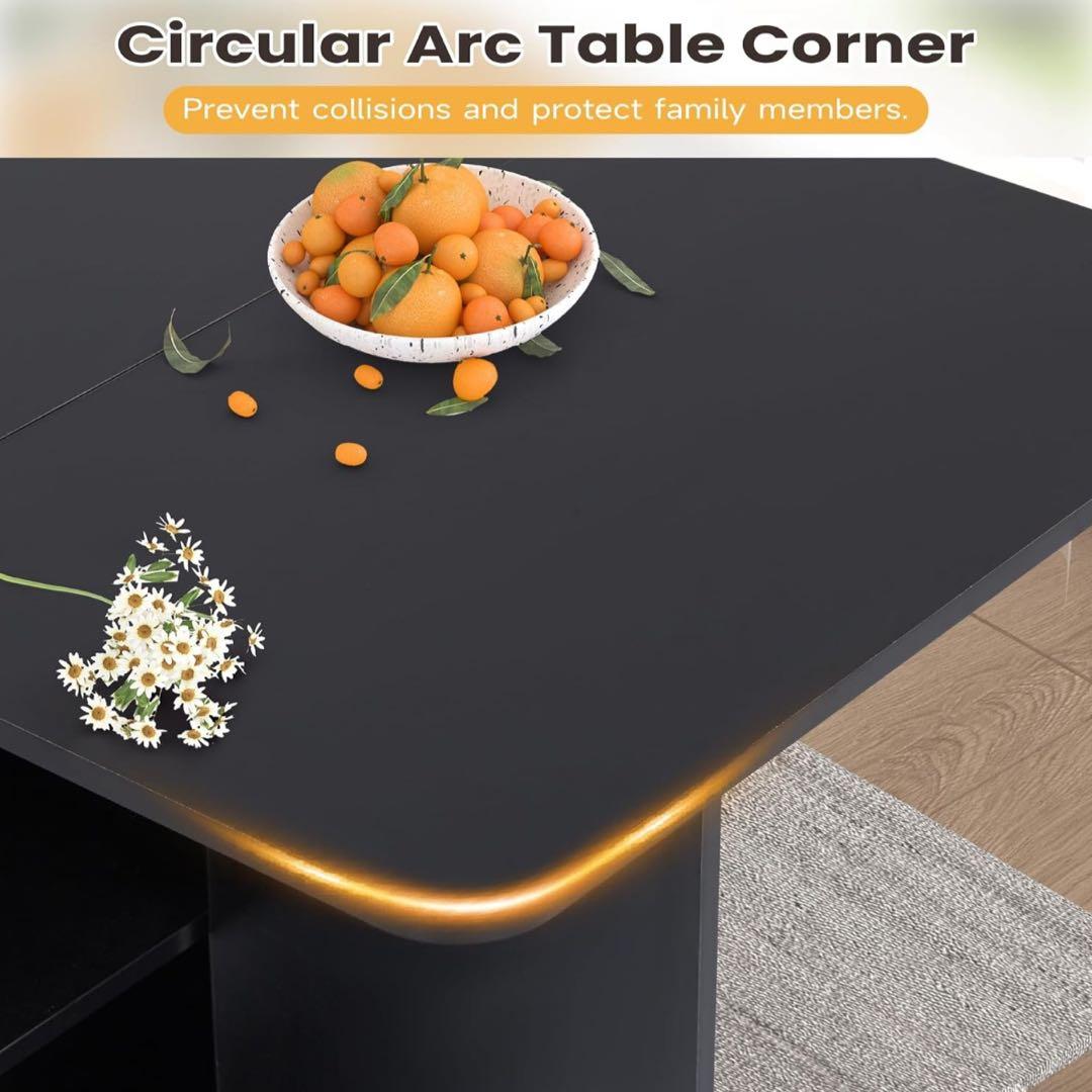 ダイニングテーブル 折りたたみ式 ドロップリーフダイニングテーブル 収納付き 黒