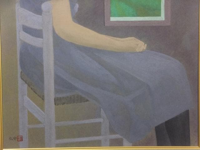 橋本弘安　落款印譜 共シール『窓辺』 日本画　紙本に岩絵具彩色 1011W