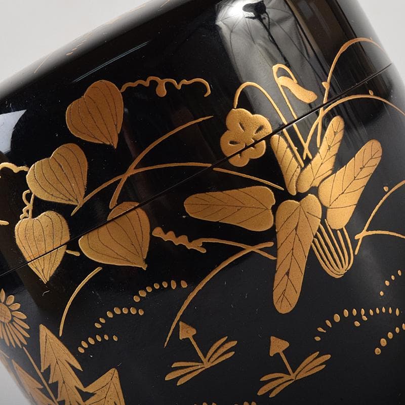 茶道具 前端春斎造 春草蒔絵 内銀溜 黒棗 建仁寺竹田益州極め箱 D