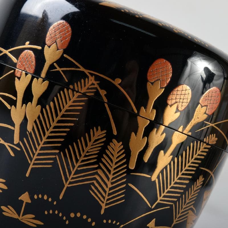 茶道具 前端春斎造 春草蒔絵 内銀溜 黒棗 建仁寺竹田益