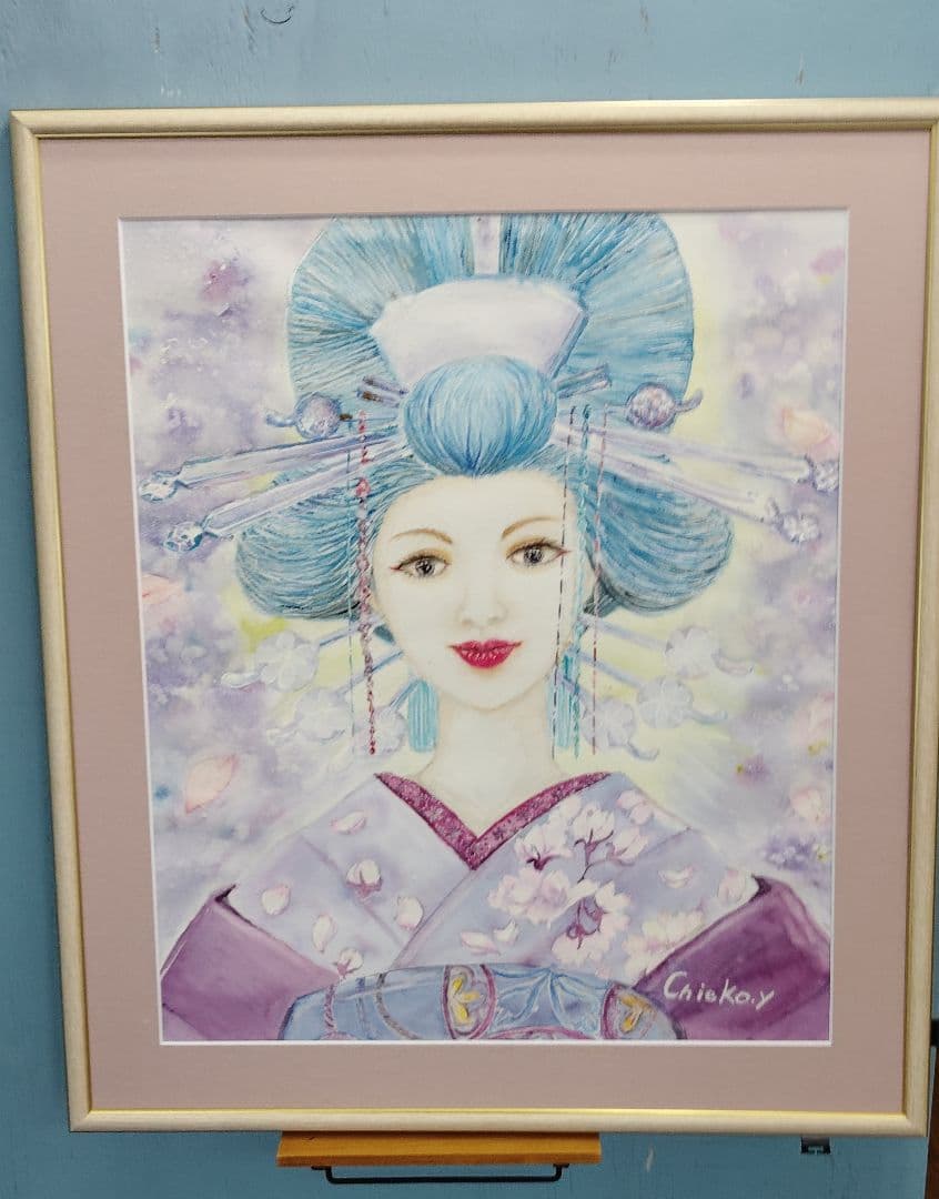 手作り額付き作品 title「静かなる月下の夢ウサギ」