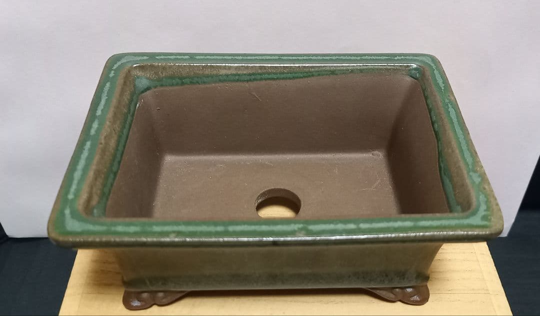 陶翠盆栽鉢 新品未使用品 緑釉薬 長方形