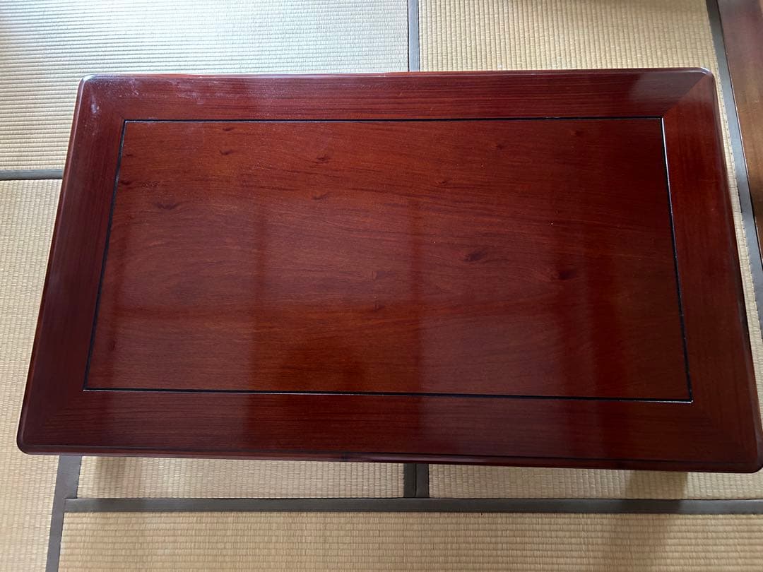 木製座卓 彫刻入り 茶色 長方形