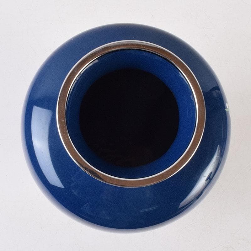 七宝焼 紺釉 四君子文 花瓶 共箱 F R9167