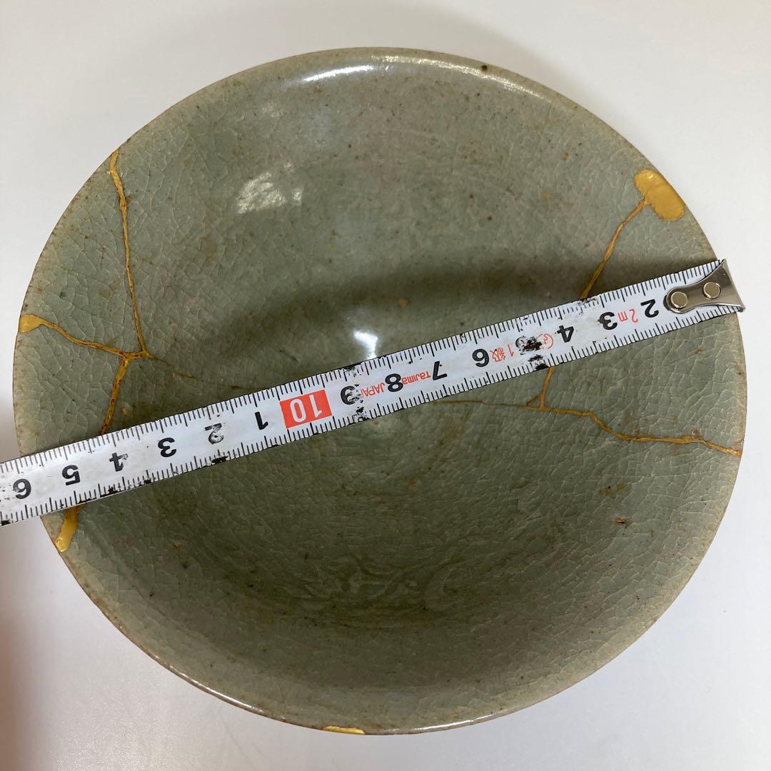 16世紀 高麗青磁陽刻文 幅約16.2㎝ タエオ 東さ7-0331①