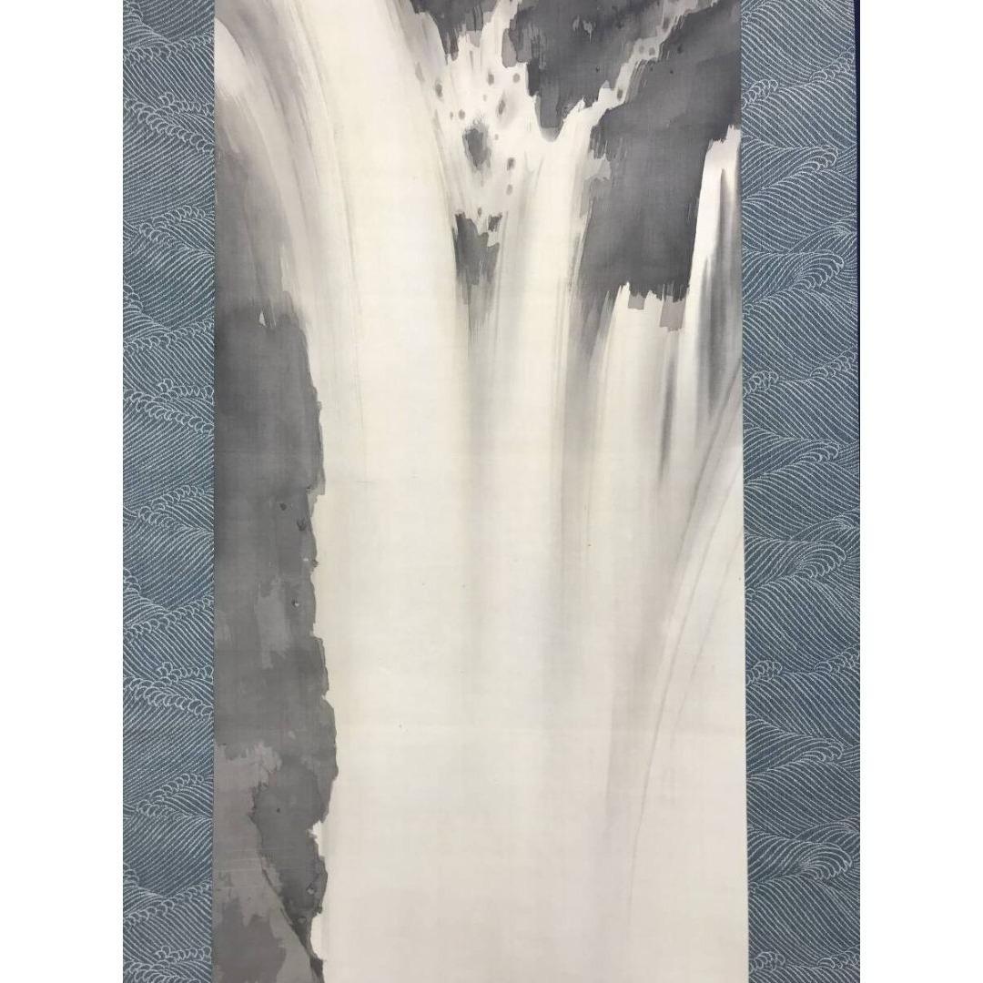 真作/清堂/滝に翡翠図/カワセミ/山水図/花鳥図/掛軸/名家伝来/AK-359