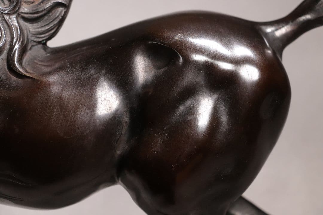 M460 高岡銅器 鋳銅製 村田宏作「征馬」置物 共箱 / 軍馬彫刻銅像