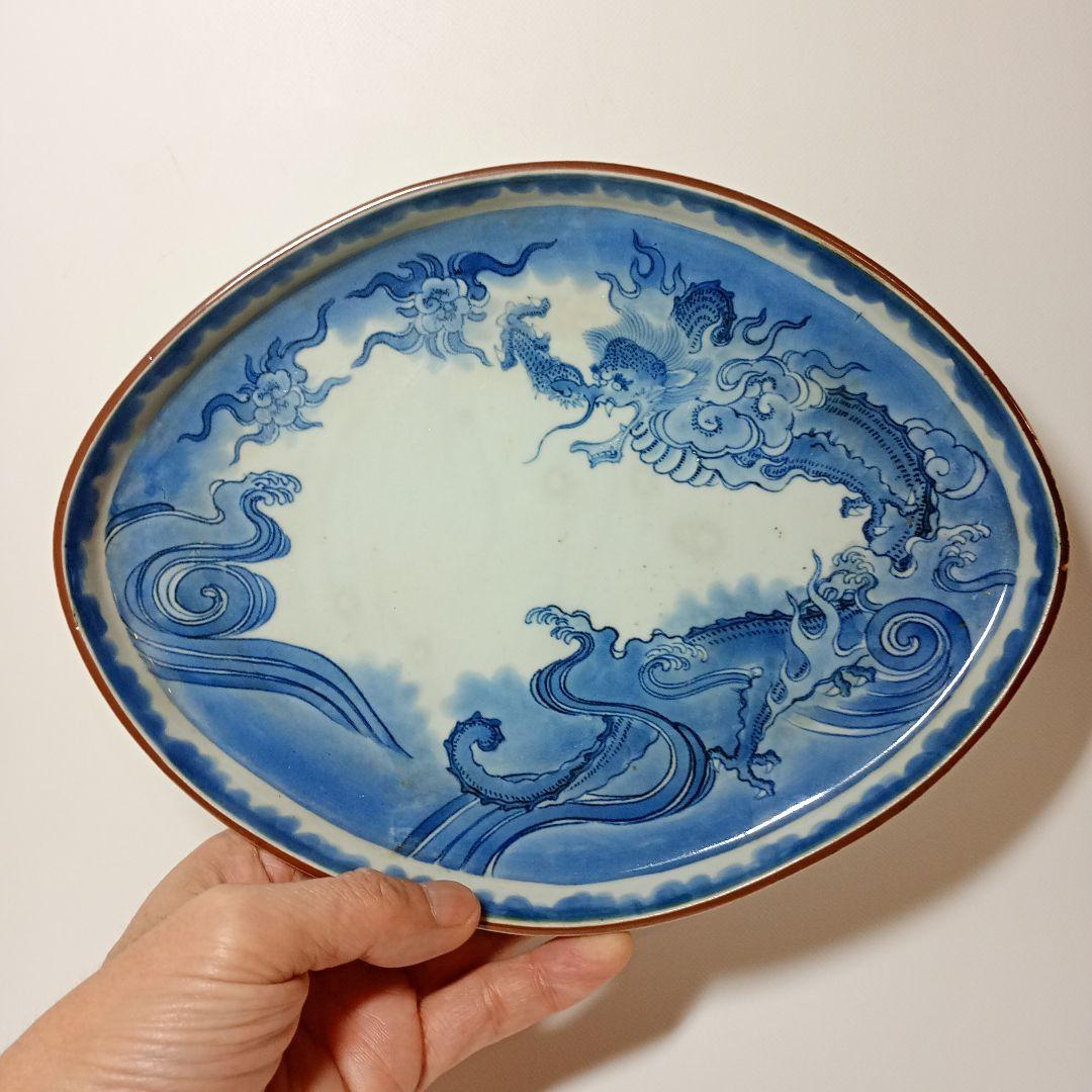 古伊万里 青海波に墨弾籠目紋 楼閣山水に花の図 八角皿2枚F205AS-fbud