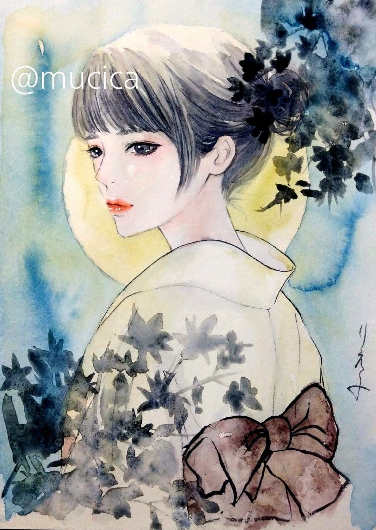 原画 手描きイラスト 絵画 オリジナル アナログ 水彩画 美人画