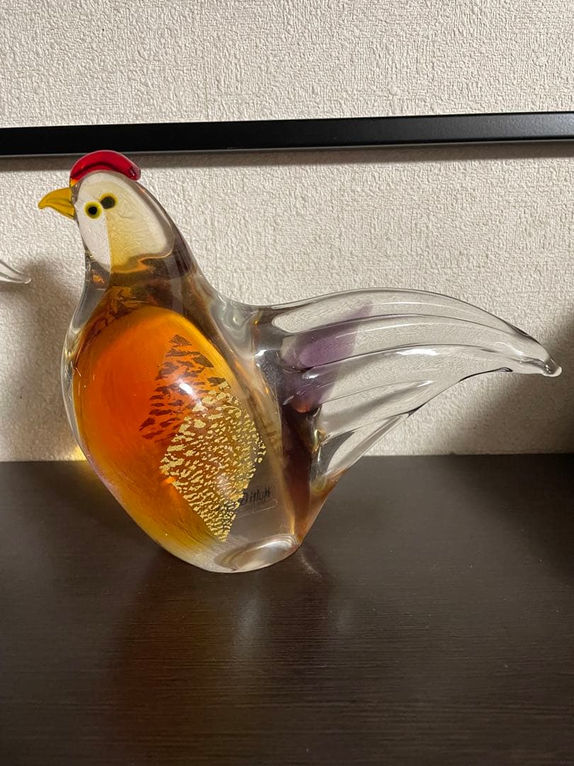 マルティグラス 鶏 雄雌 ガラス細工 硝子 日本製 インテリア 金彩