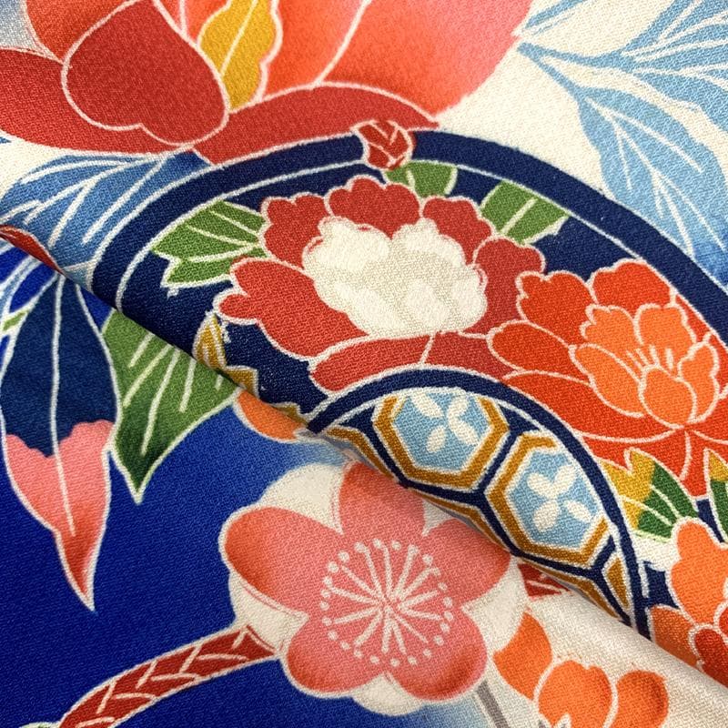 512ag23□七五三 七歳 女児 着物&袋帯 鼓 花文 青白□状態良好