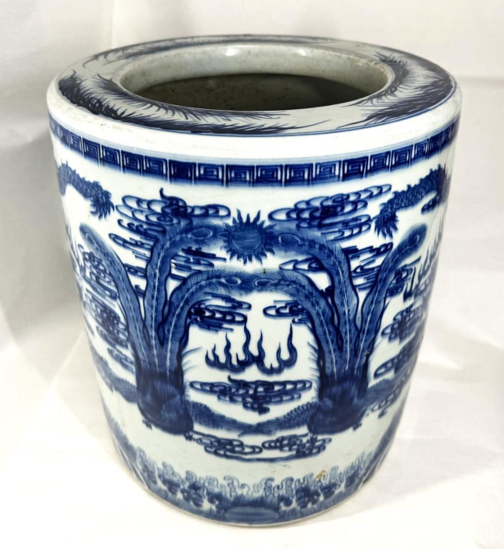 明時代 雙龍雙鳳凰鯉筆巻大鉢 約10.3kg 伝世品焼物 青花 WWTT014