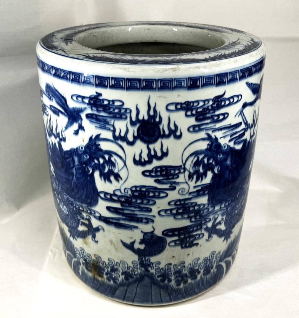 明時代 雙龍雙鳳凰鯉筆巻大鉢 約10.3kg 伝世品焼物 青花 WWTT014