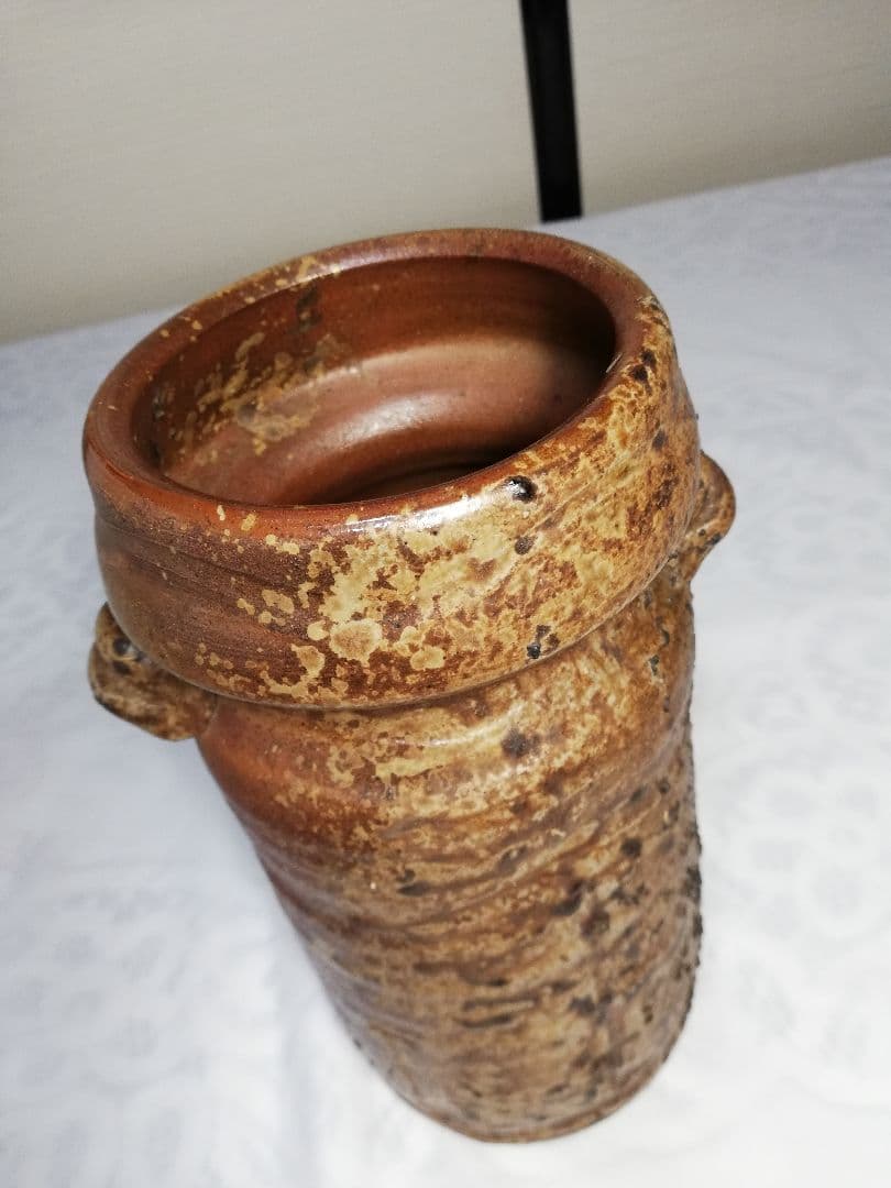 日幡光顕 備前焼 耳付窯変花入 花器 フラワーベース 花瓶 置物 工芸品 茶道具