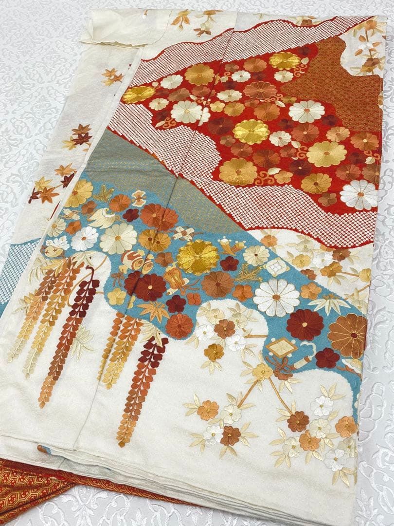 豪華 総手刺繍 振袖 仮絵羽 未仕立て 銀通し 金駒 金彩 宝尽くし