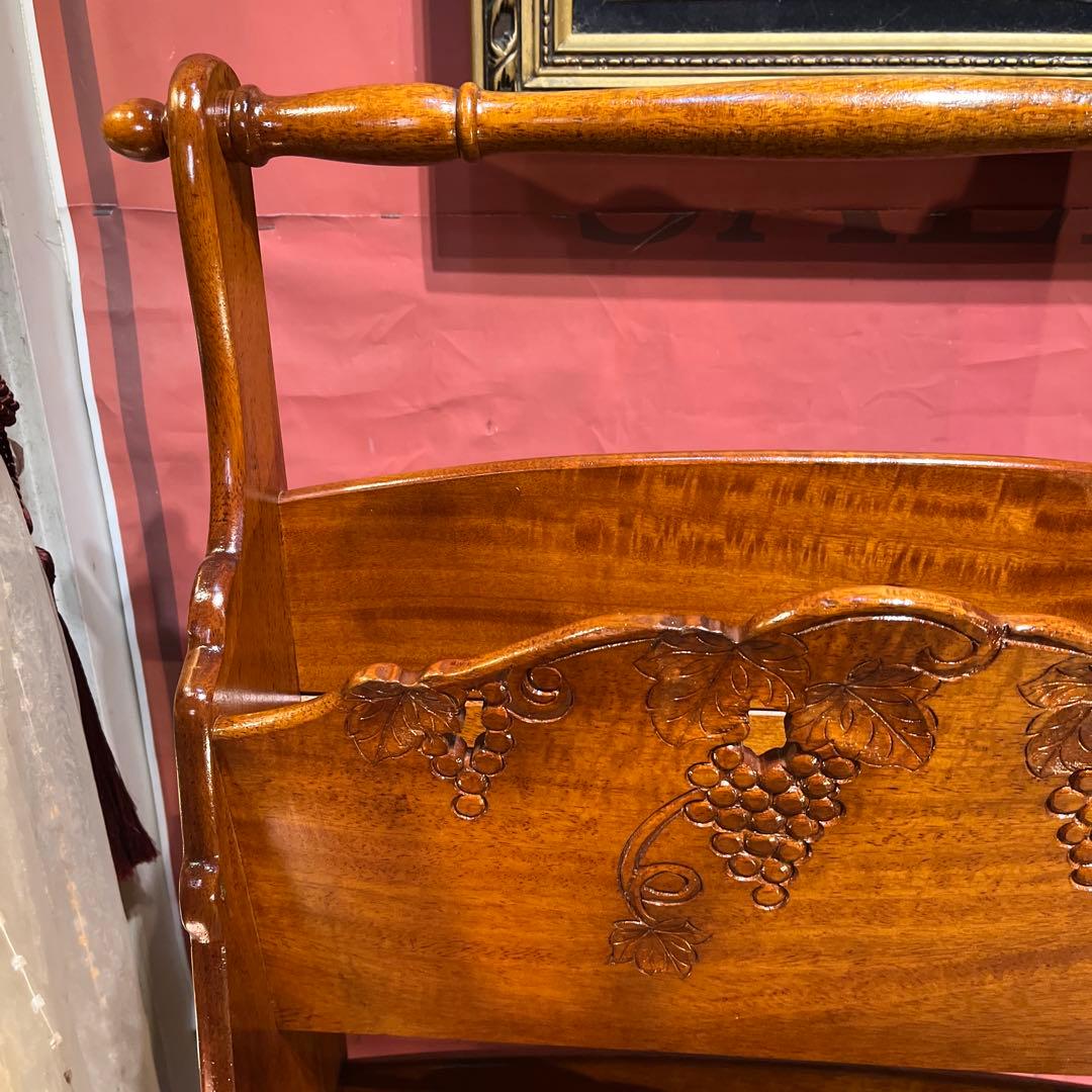 希少 アンティークPT 吉川 葡萄園 カービング 2段ラック 棚