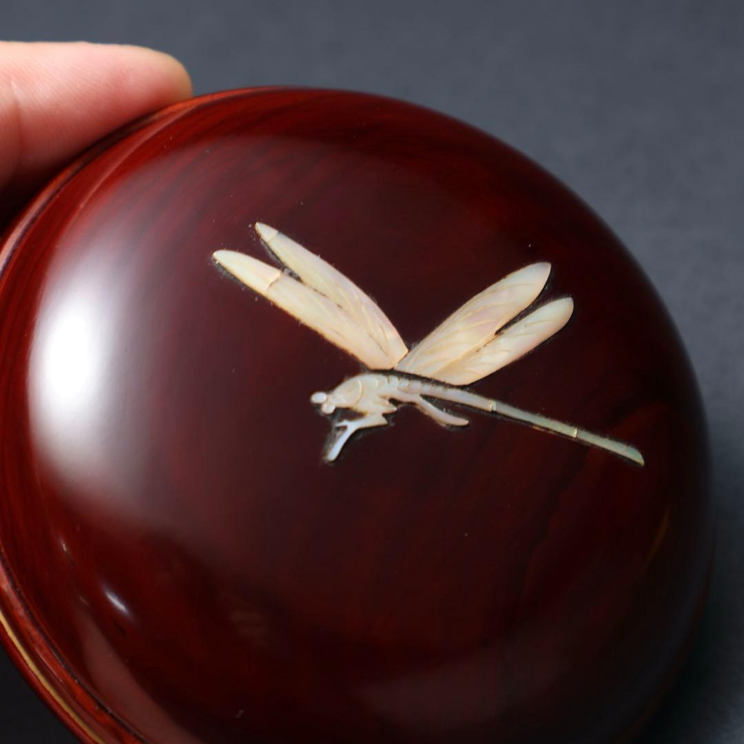 香合　青貝蜻蛉　川端近左　即中斎箱書・花押　共箱　R1493ダT