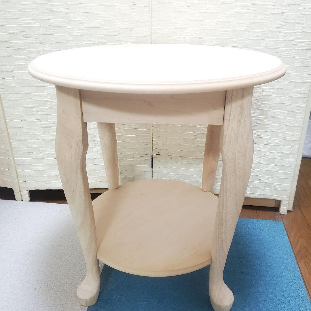 トールペイント 白木 ラウンドエンドテーブル