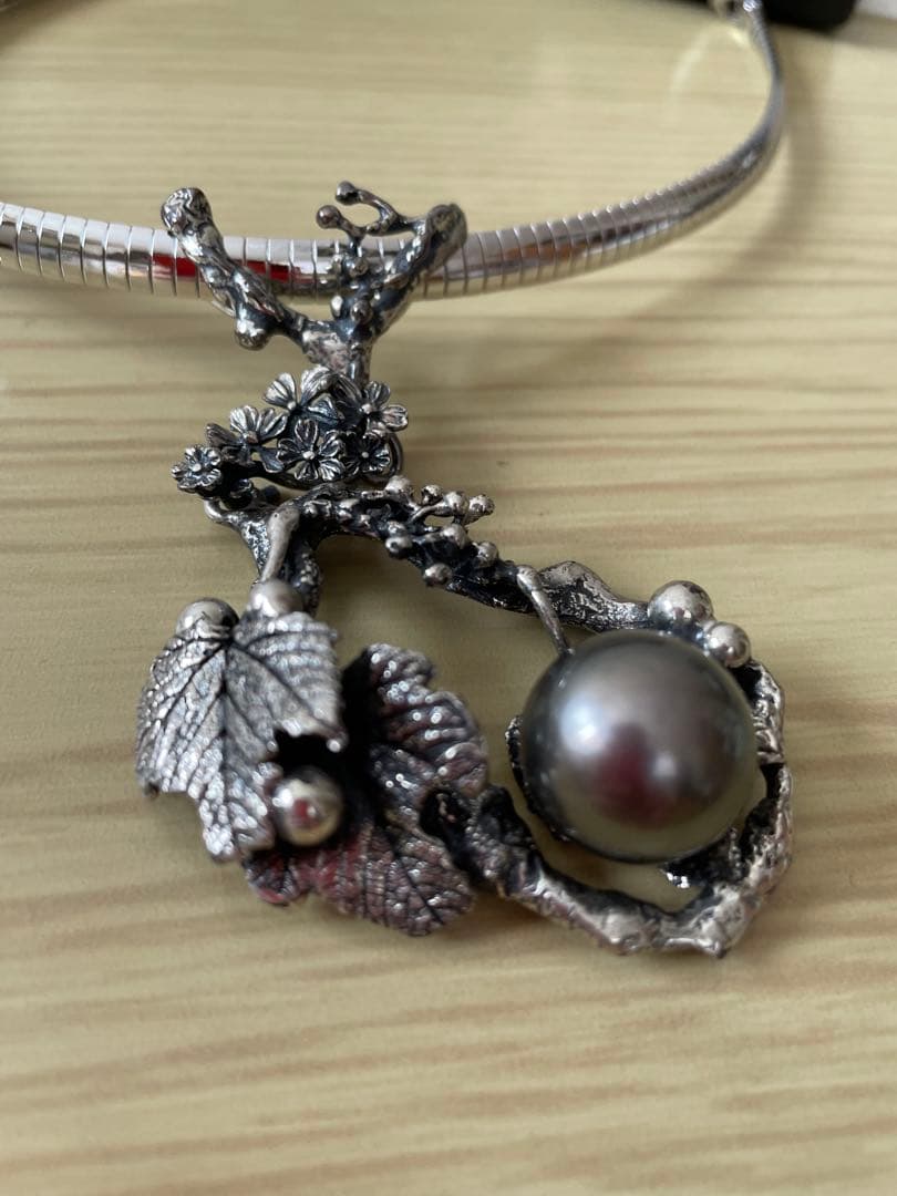 創作工房 KENZO チョーカー silver 黒真珠 花モチーフ13mm