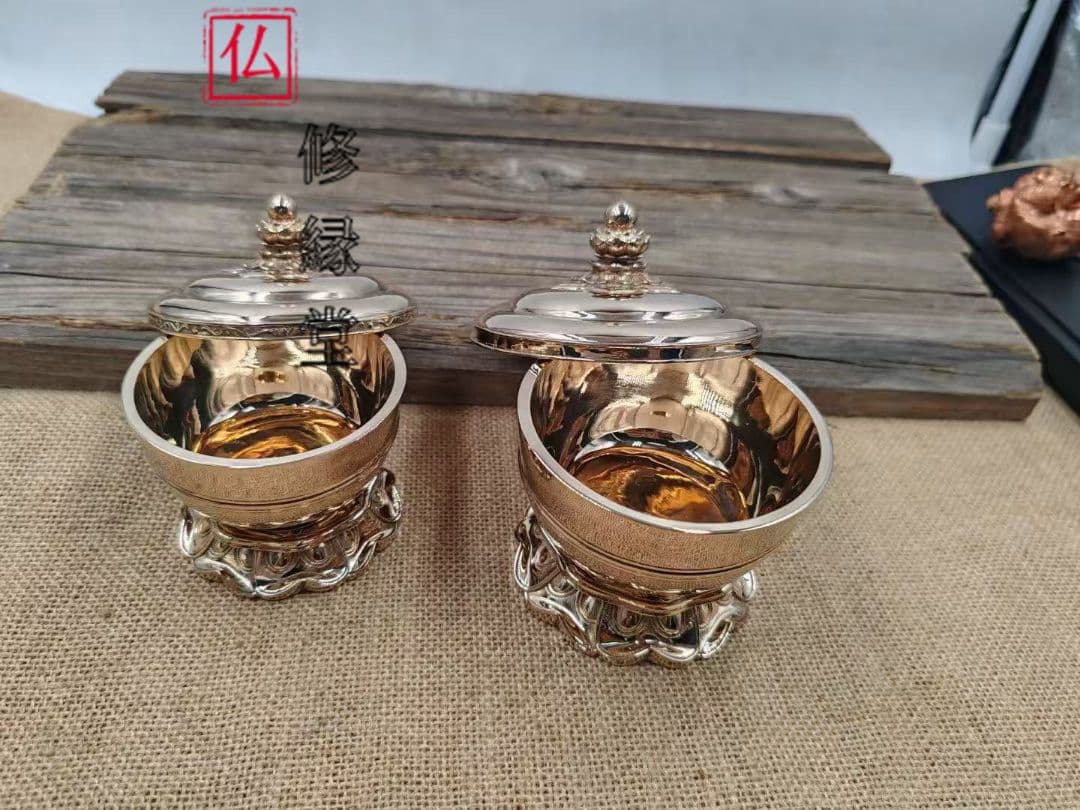修縁堂】密教法具古美術品 宝珠型 塗洒二器