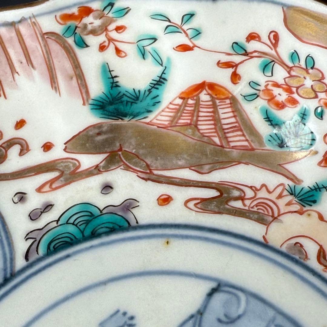 古伊万里 色絵千鳥文膾皿 12客 松 梅 蝶 魚 鹿の目 金蘭手 直径15cm