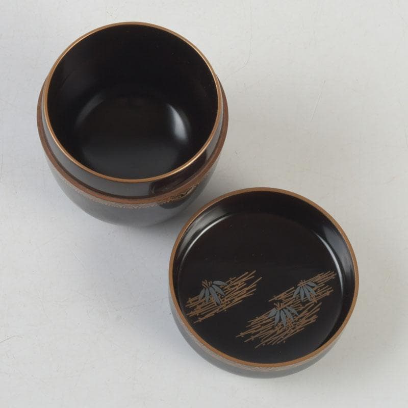 茶道具 黒漆 鶴蒔絵 中棗 共箱 V 9690